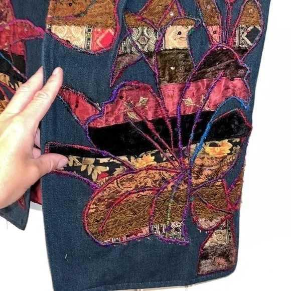 Beautiful mixed media art folk embroidered open vest Coldwater Creek size M - Picture 3 of 9